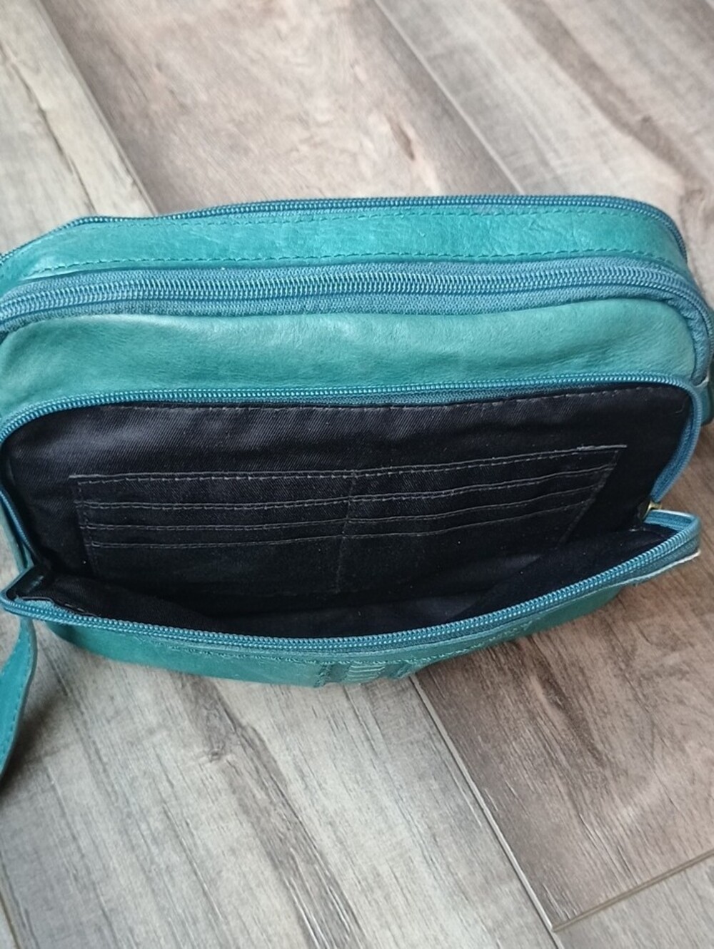 Born Teal Crossbody Leather Bag with Dual Zips - Picture 8 of 14